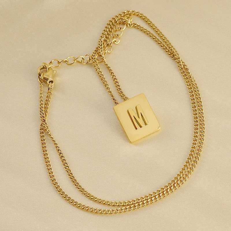 Wholesale Titanium Steel 26 English Letters 18K Stainless Steel Square Necklace Clavicle Chain