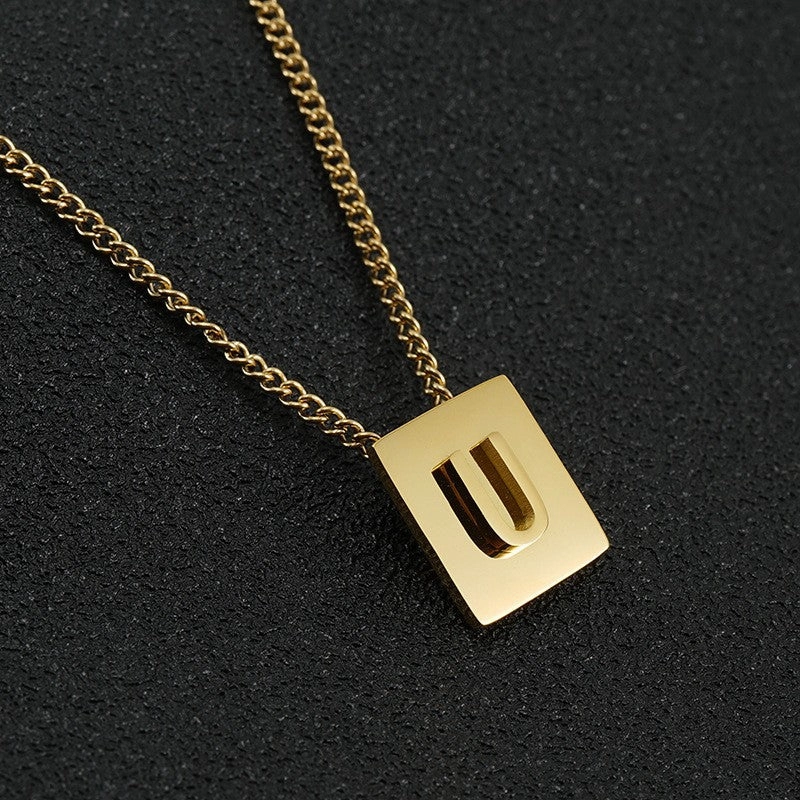 Wholesale Titanium Steel 26 English Letters 18K Stainless Steel Square Necklace Clavicle Chain