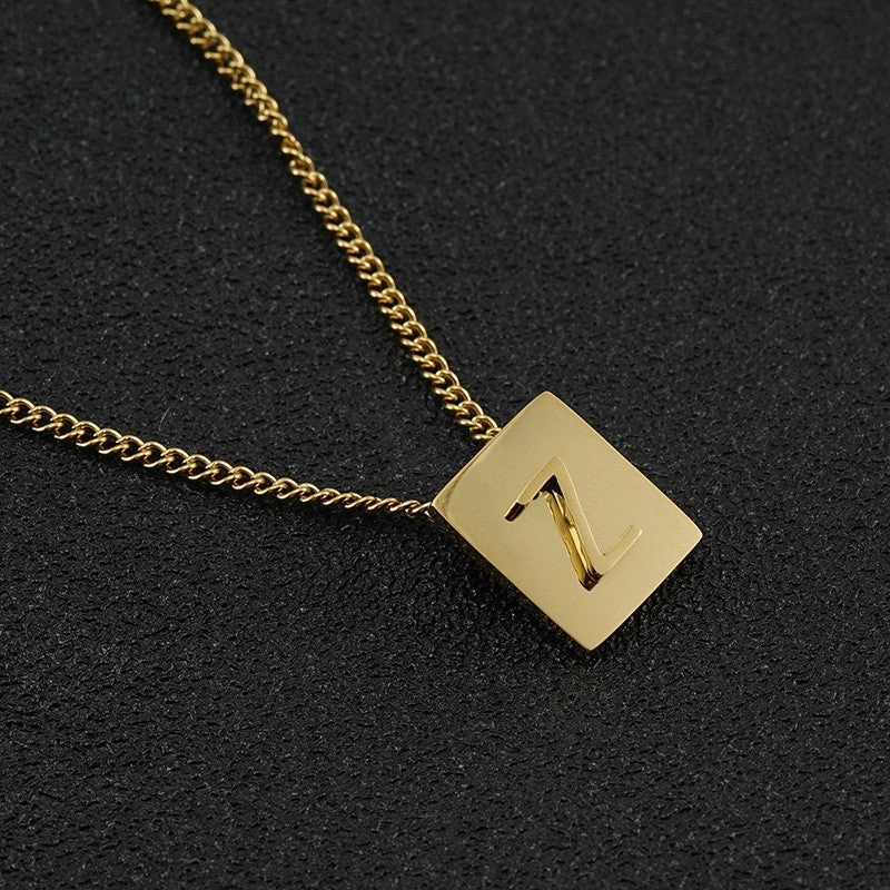 Wholesale Titanium Steel 26 English Letters 18K Stainless Steel Square Necklace Clavicle Chain