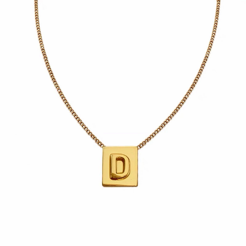 Wholesale Titanium Steel 26 English Letters Gold Square Letter Necklace