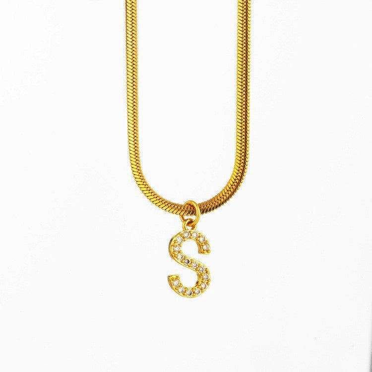 Wholesale Titanium Steel 26 Letters Flat Snake Bone 18K Gold Necklace