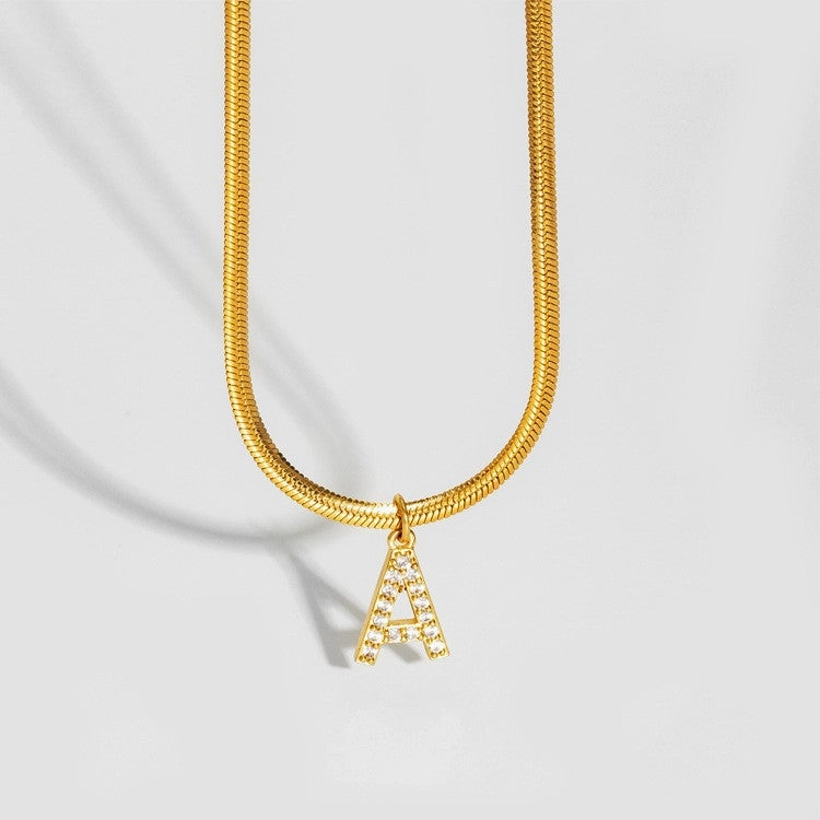 Wholesale Titanium Steel 26 Letters Flat Snake Bone 18K Gold Necklace