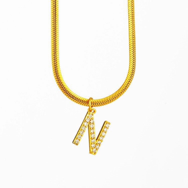 Wholesale Titanium Steel 26 Letters Flat Snake Bone 18K Gold Necklace