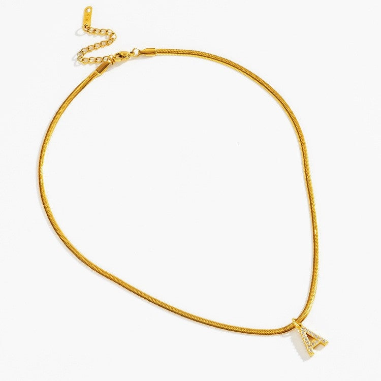 Wholesale Titanium Steel 26 Letters Flat Snake Bone 18K Gold Necklace