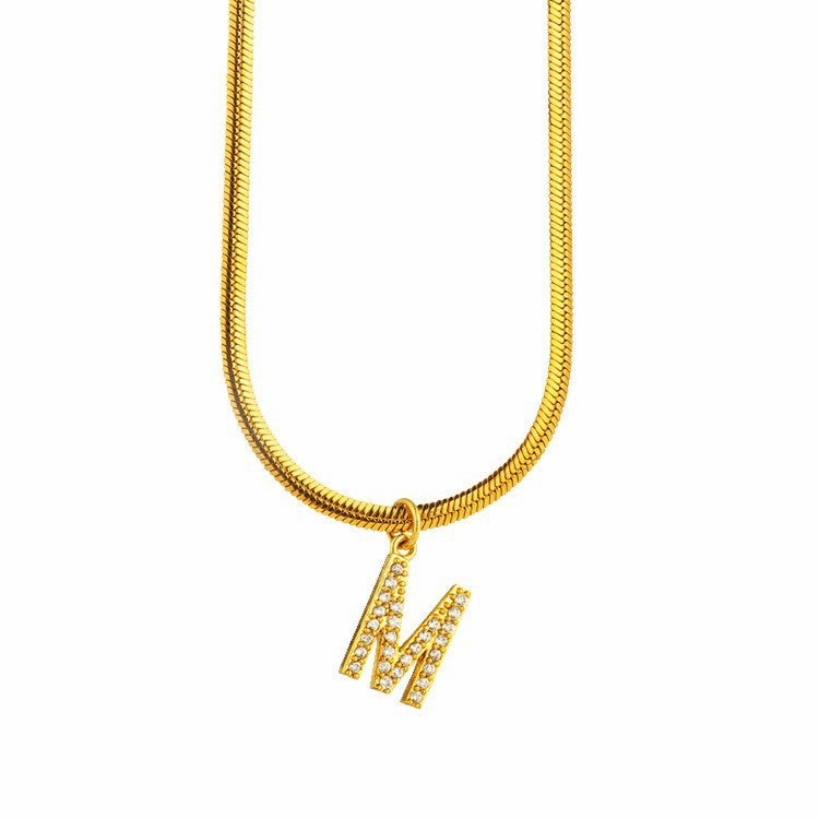Wholesale Titanium Steel 26 Letters Flat Snake Bone 18K Gold Necklace