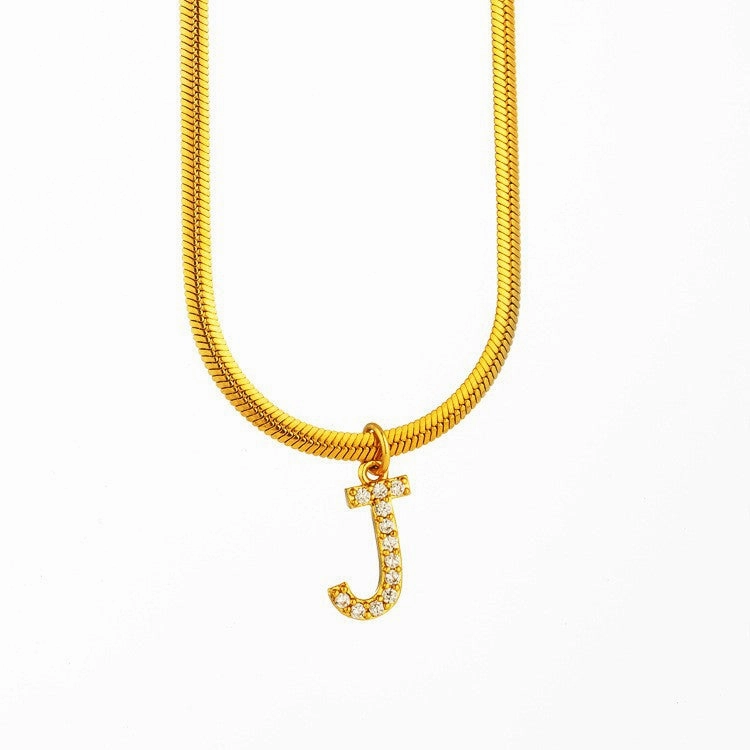 Wholesale Titanium Steel 26 Letters Flat Snake Bone 18K Gold Necklace