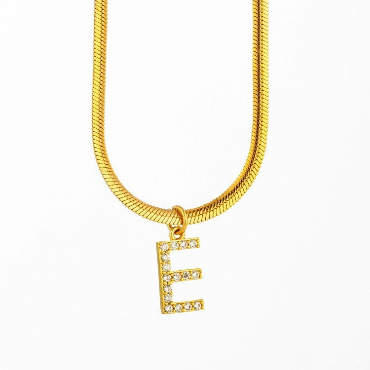 Wholesale Titanium Steel 26 Letters Flat Snake Bone 18K Gold Necklace