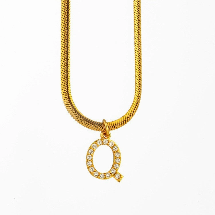Wholesale Titanium Steel 26 Letters Flat Snake Bone 18K Gold Necklace