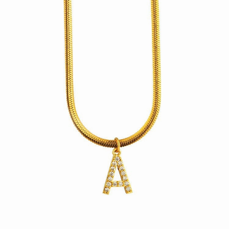Wholesale Titanium Steel 26 Letters Flat Snake Bone 18K Gold Necklace