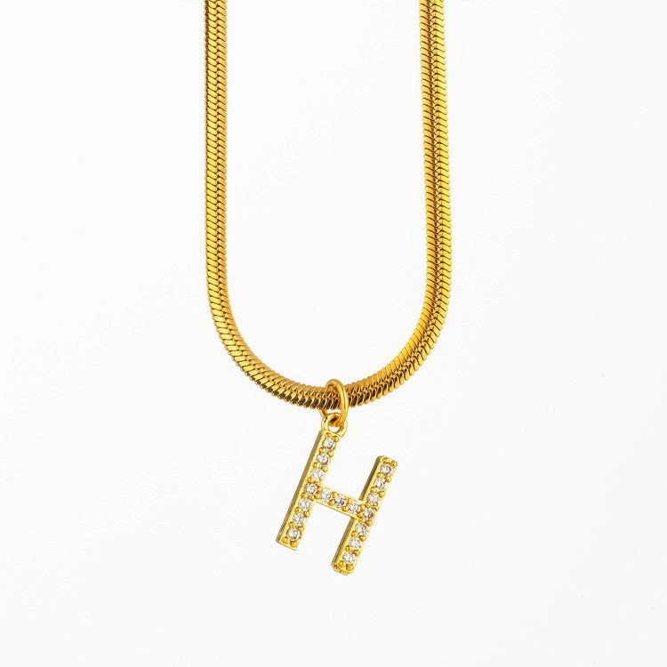 Wholesale Titanium Steel 26 Letters Flat Snake Bone 18K Gold Necklace