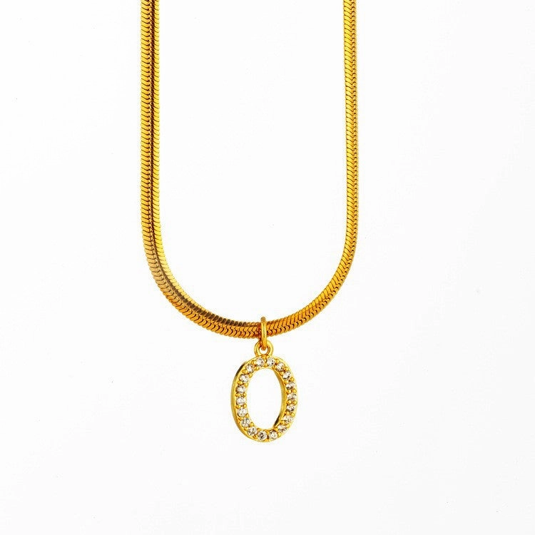 Wholesale Titanium Steel 26 Letters Flat Snake Bone 18K Gold Necklace