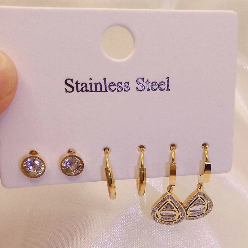 Wholesale Titanium Steel 6-piece Set with 3 Pairs of Water Drop Shaped Earrings Set