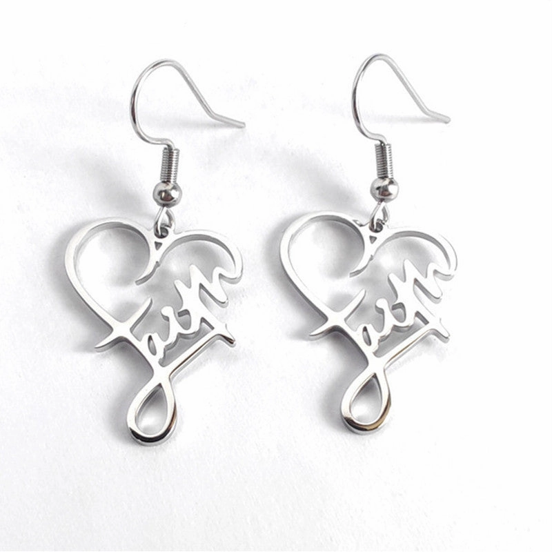 Wholesale Titanium Steel Alphabet Cross Heart Earrings