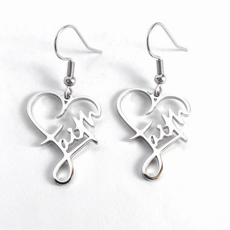 Wholesale Titanium Steel Alphabet Cross Heart Earrings