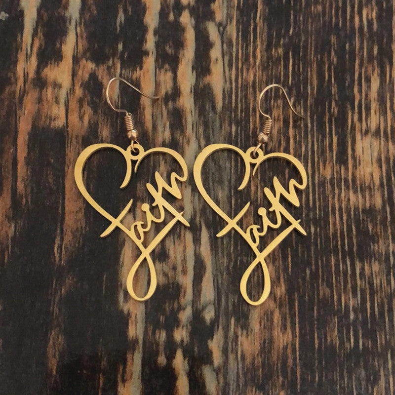 Wholesale Titanium Steel Alphabet Cross Heart Earrings