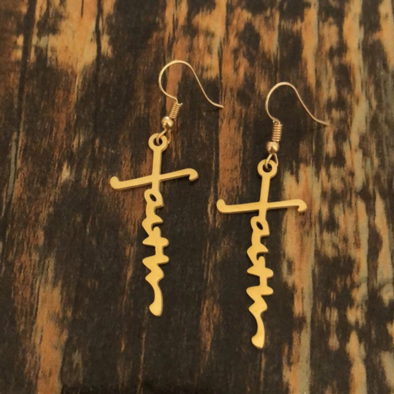 Wholesale Titanium Steel Alphabet Cross Heart Earrings