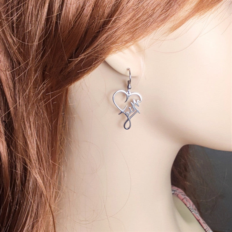 Wholesale Titanium Steel Alphabet Cross Heart Earrings