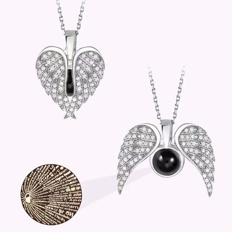 Wholesale Titanium Steel Angel Wing Projection Necklaces