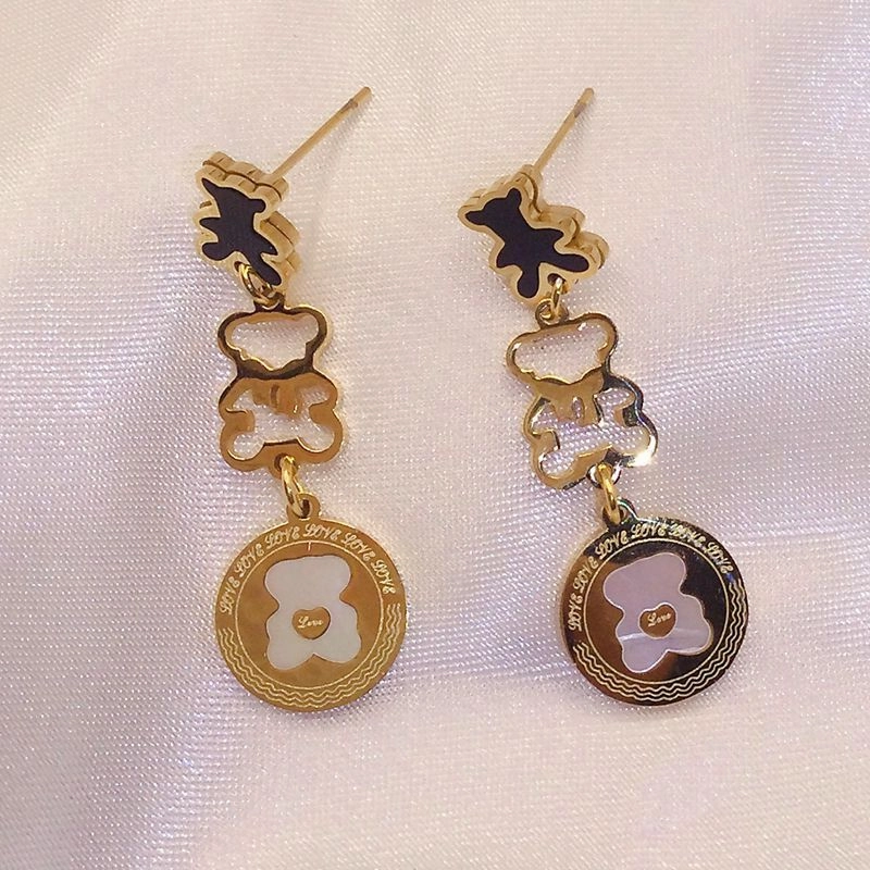 Wholesale Titanium Steel Bear Black Film Hollow Blank Fritillaria Earrings