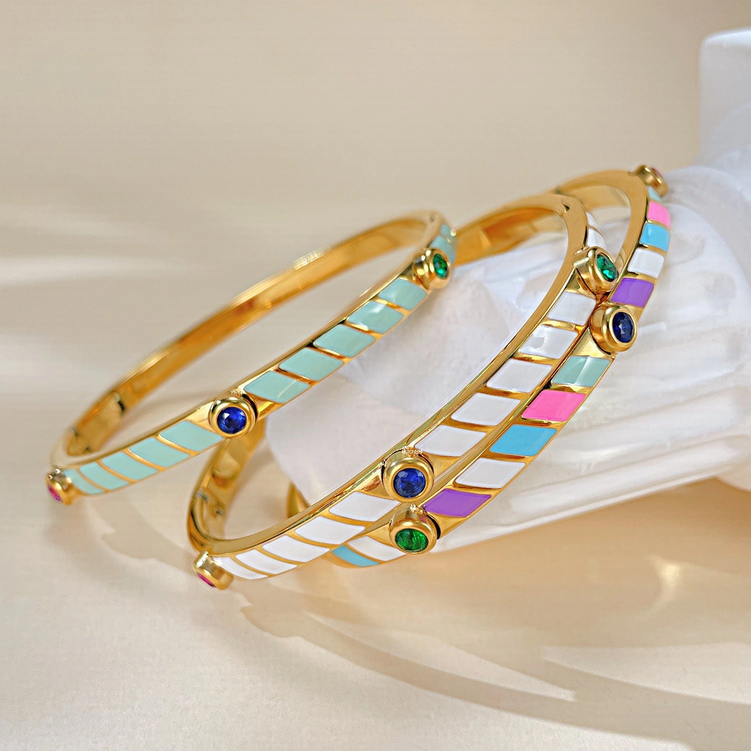Wholesale Titanium Steel Candy Color Stripes Inlaid Zircon Stainless Steel Bracelet