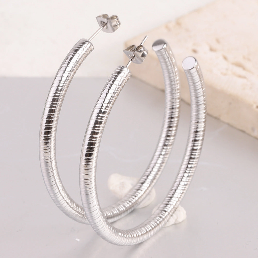 Wholesale Titanium Steel Circular Mesh 5mm Open Stainless Steel Earrings