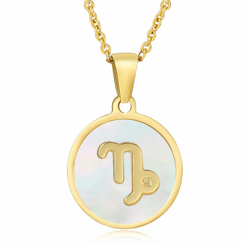 Wholesale Titanium Steel Circular Shell Twelve Constellation Necklaces