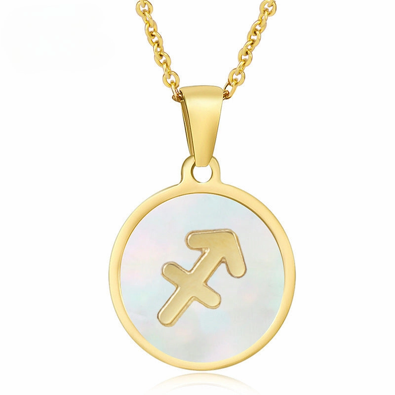 Wholesale Titanium Steel Circular Shell Twelve Constellation Necklaces