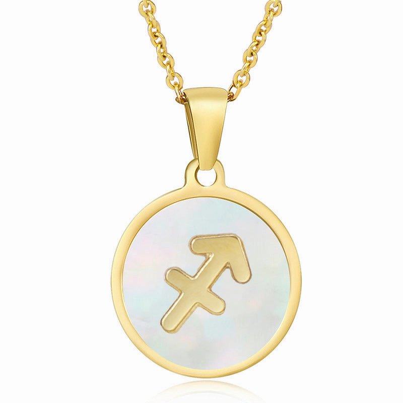 Wholesale Titanium Steel Circular Shell Twelve Constellation Necklaces