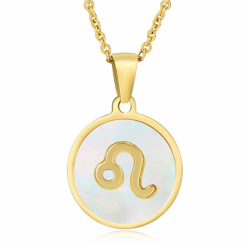 Wholesale Titanium Steel Circular Shell Twelve Constellation Necklaces
