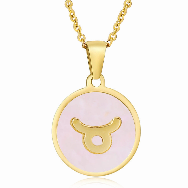 Wholesale Titanium Steel Circular Shell Twelve Constellation Necklaces