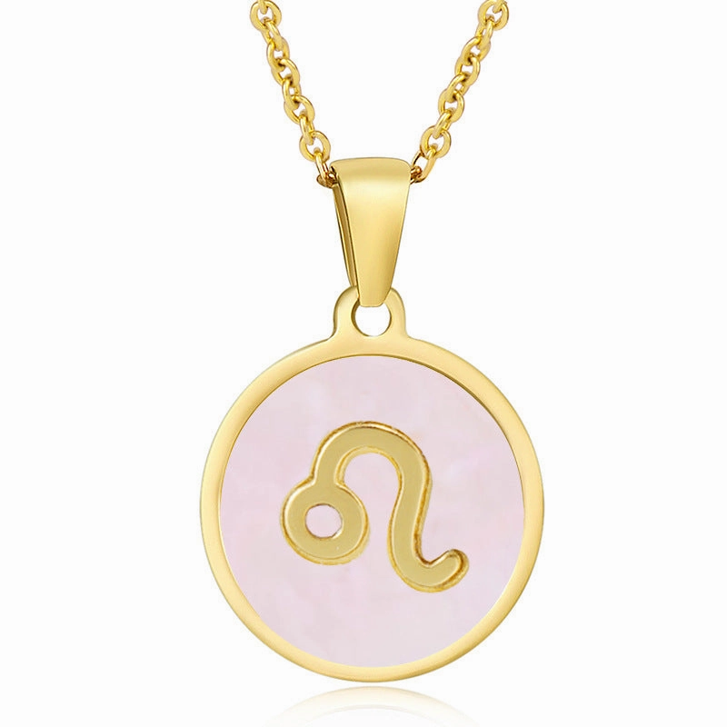 Wholesale Titanium Steel Circular Shell Twelve Constellation Necklaces