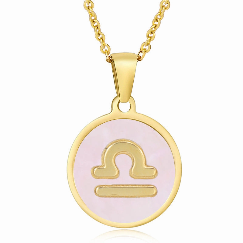 Wholesale Titanium Steel Circular Shell Twelve Constellation Necklaces