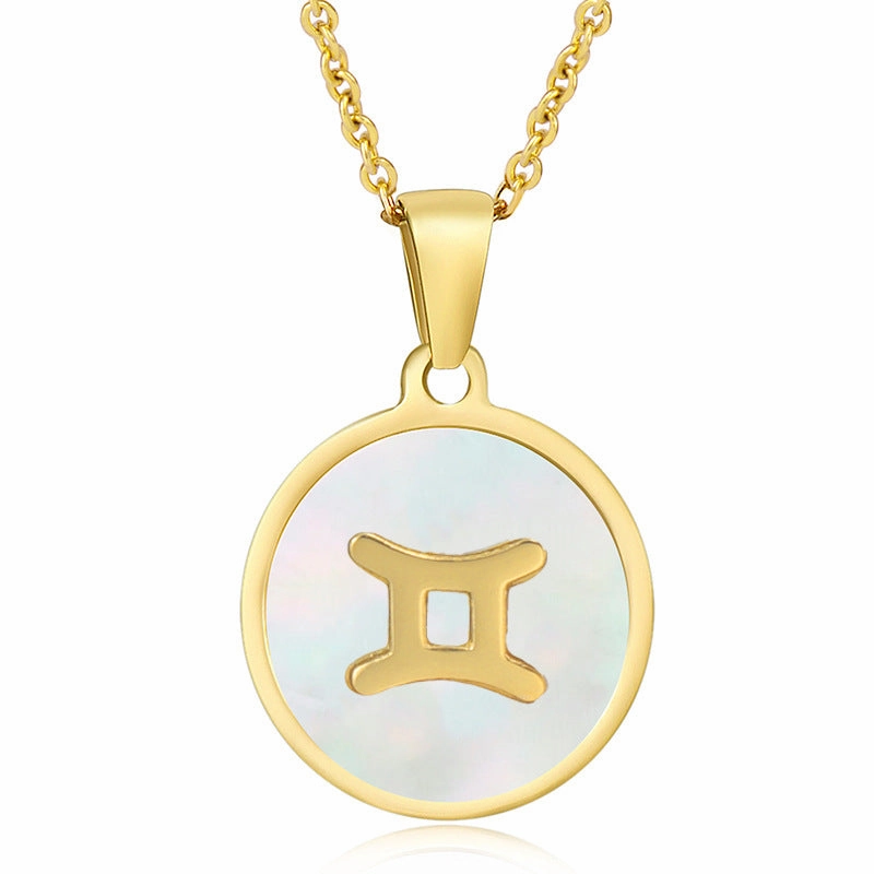 Wholesale Titanium Steel Circular Shell Twelve Constellation Necklaces