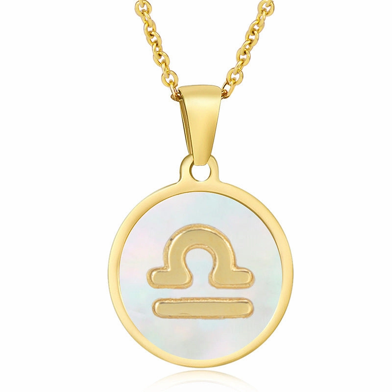 Wholesale Titanium Steel Circular Shell Twelve Constellation Necklaces