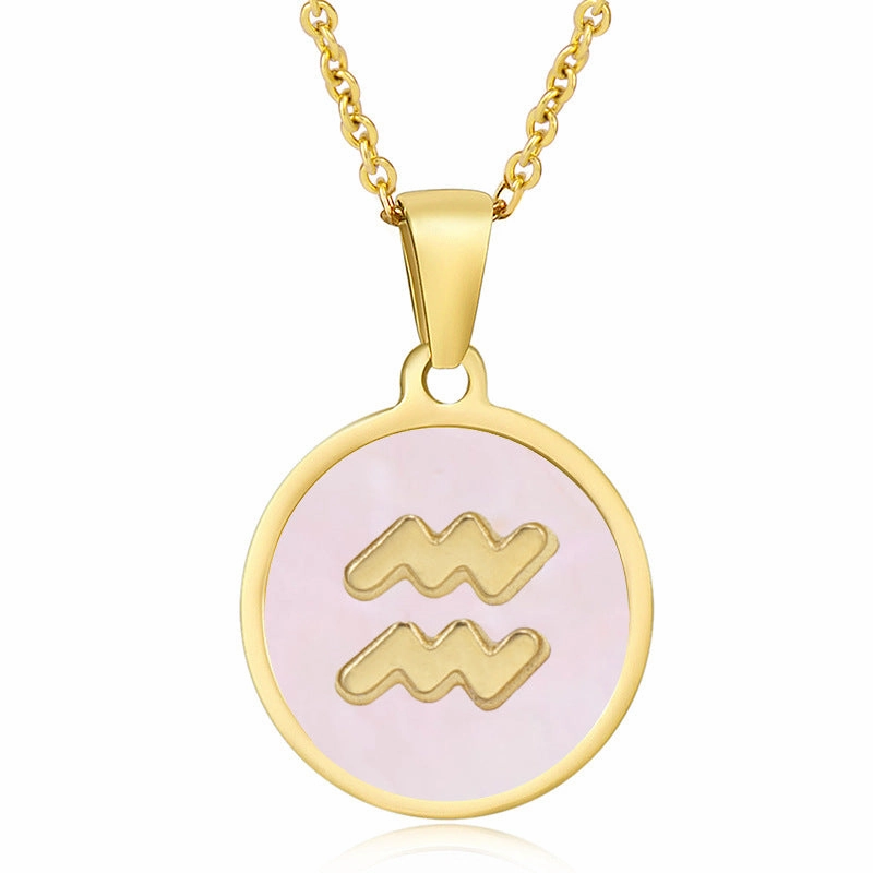 Wholesale Titanium Steel Circular Shell Twelve Constellation Necklaces