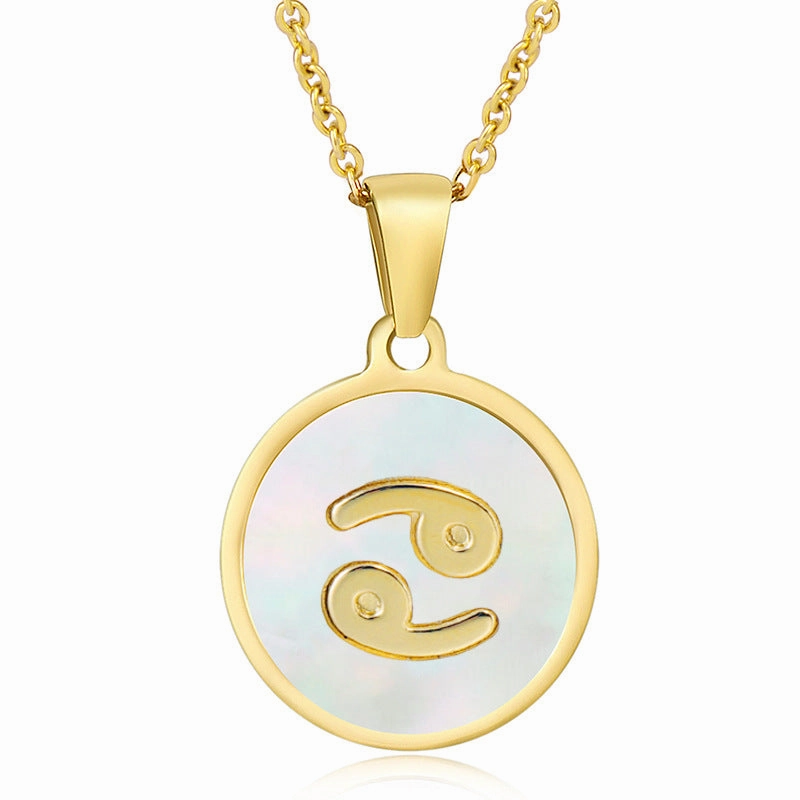 Wholesale Titanium Steel Circular Shell Twelve Constellation Necklaces