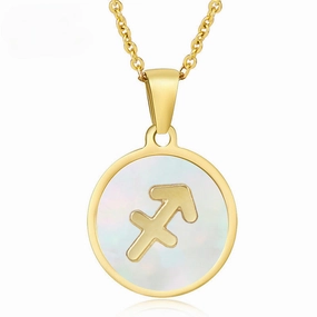 Wholesale Titanium Steel Circular Shell Twelve Constellation Necklaces