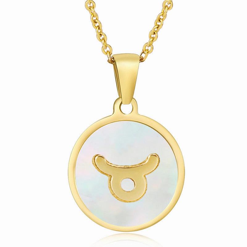 Wholesale Titanium Steel Circular Shell Twelve Constellation Necklaces