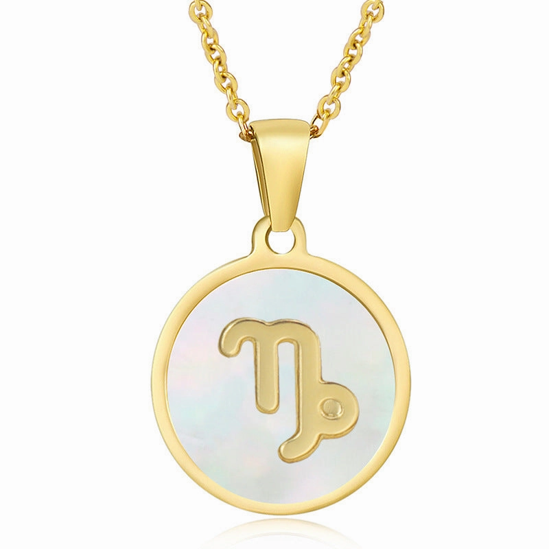 Wholesale Titanium Steel Circular Shell Twelve Constellation Necklaces