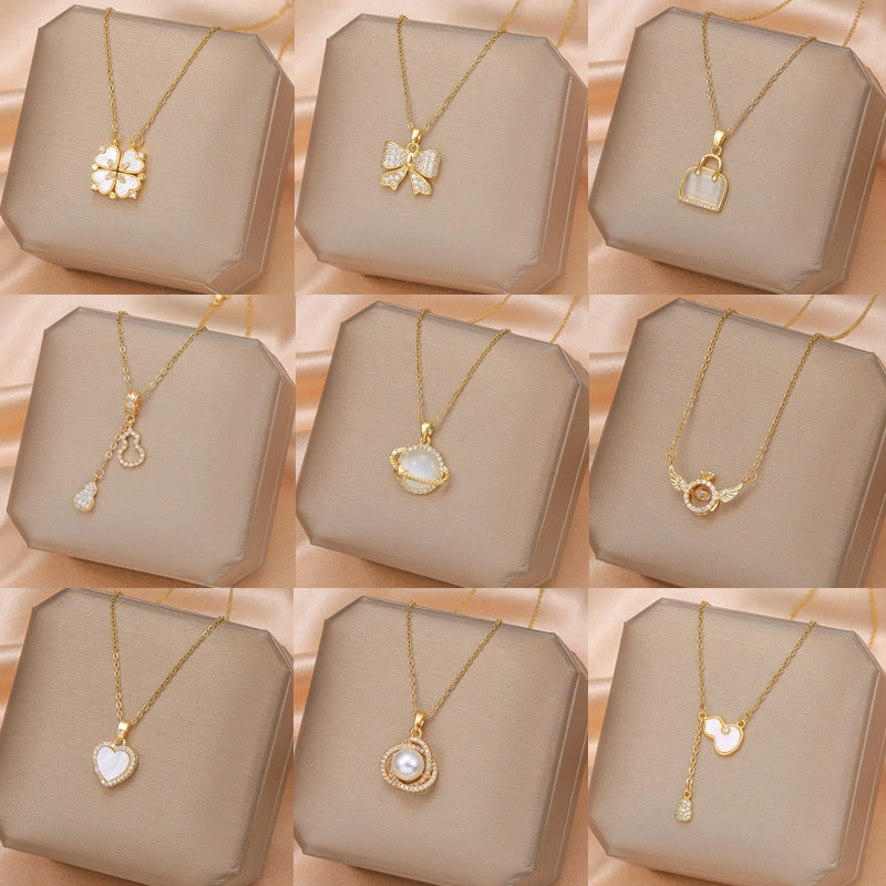 Wholesale Titanium Steel Clavicle Clover Necklaces