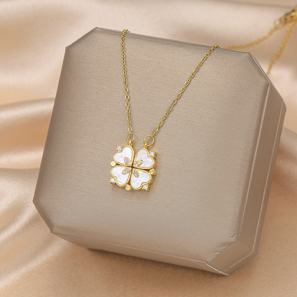 Wholesale Titanium Steel Clavicle Clover Necklaces