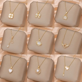 Wholesale Titanium Steel Clavicle Clover Necklaces