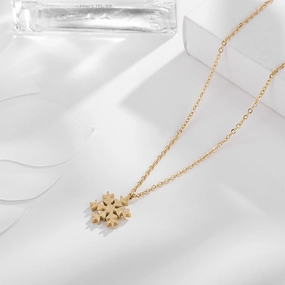 Wholesale Titanium Steel Color Gold Frosted Small Snowflake Necklace