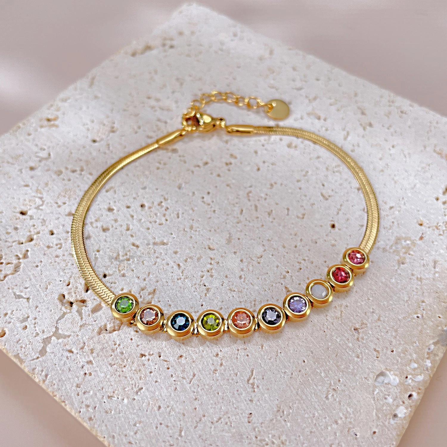 Wholesale Titanium Steel Colored Zircon Flat Bracelet
