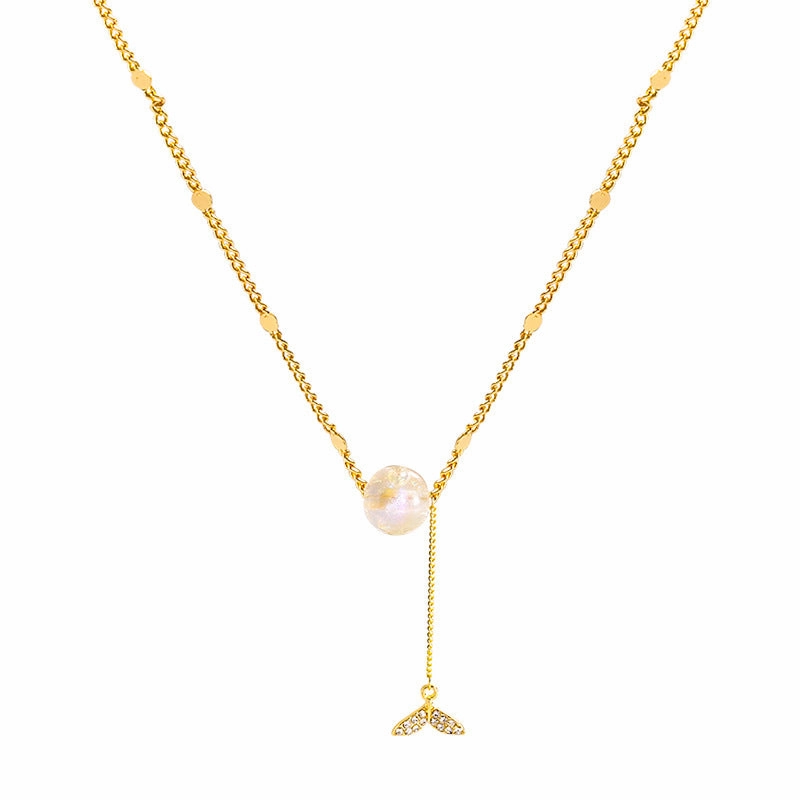 Wholesale Titanium Steel Colorful Pearl Tassel Fishtail Necklace