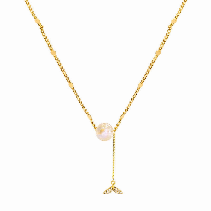 Wholesale Titanium Steel Colorful Pearl Tassel Fishtail Necklace