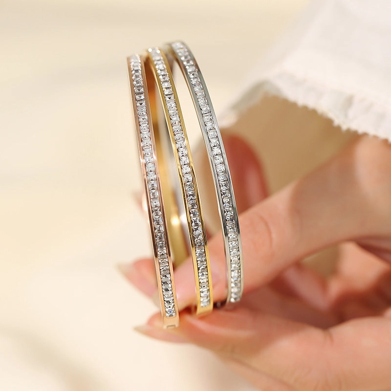 Wholesale Titanium Steel Colorless Full Diamond Bracelets