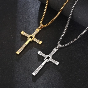 Wholesale Titanium Steel Cross Diamond Pendant Necklace