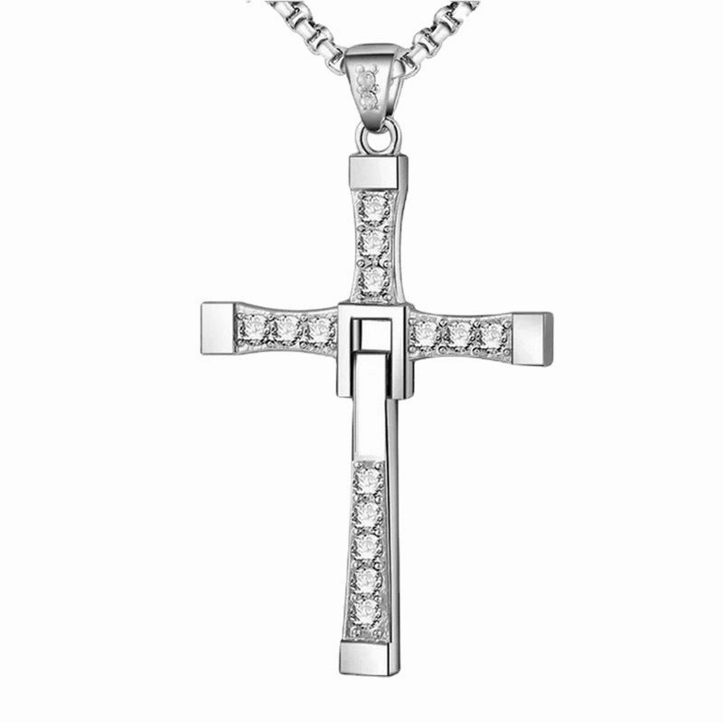 Wholesale Titanium Steel Cross Diamond Pendant Necklace