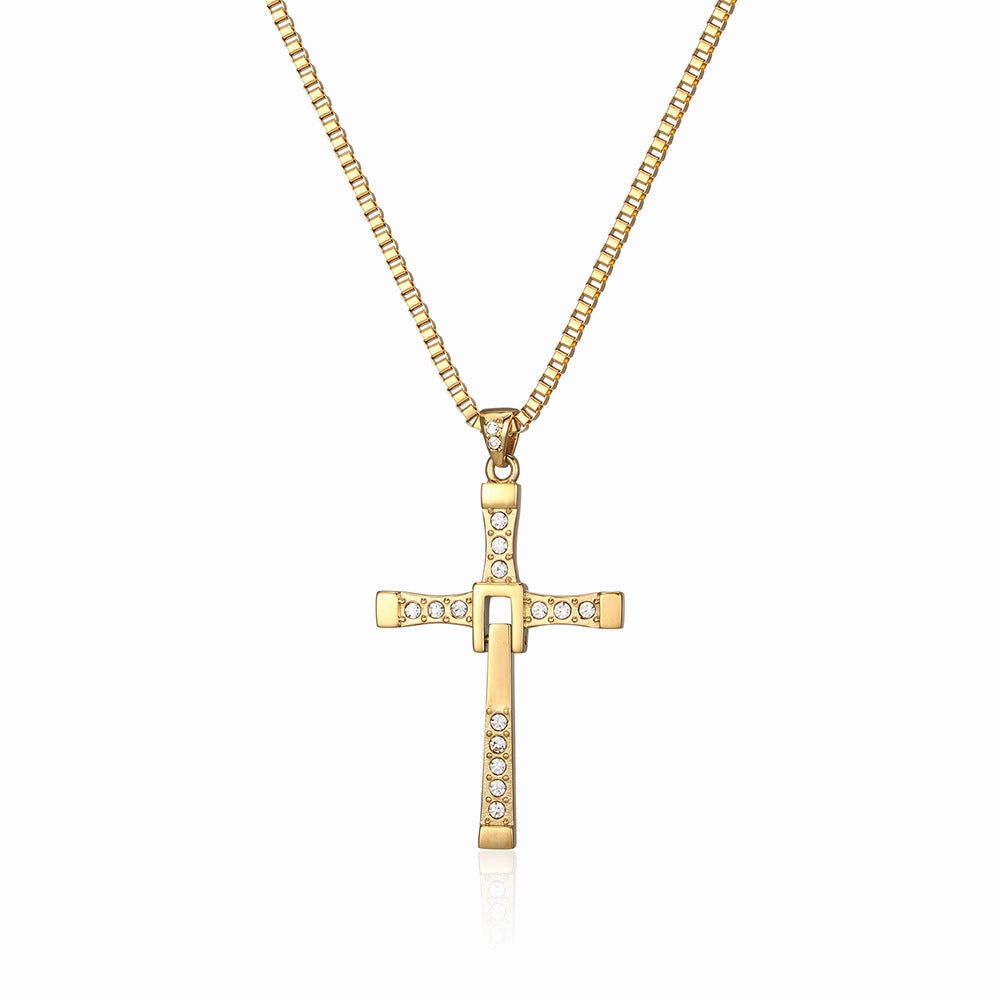 Wholesale Titanium Steel Cross Diamond Pendant Necklace